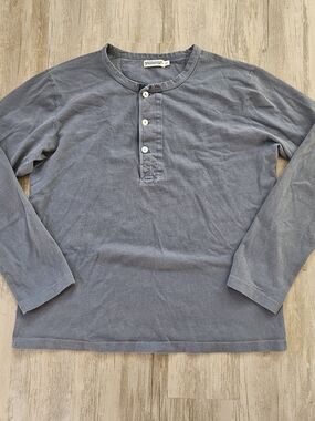 Freenote Cloth Men's Dark Blue Long-Sleeve Cotton Knit 13 OZ Henley Shirt XL